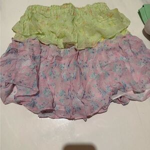 LoveShackFancy Lime Green and Pink Floral Mini Skirt
